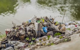 Plastic waste in river in Indonesia