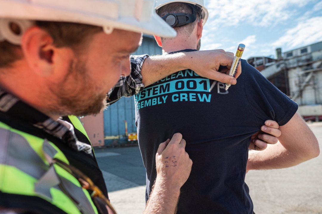 The Ocean Cleanup assembly and move out of the warehouse