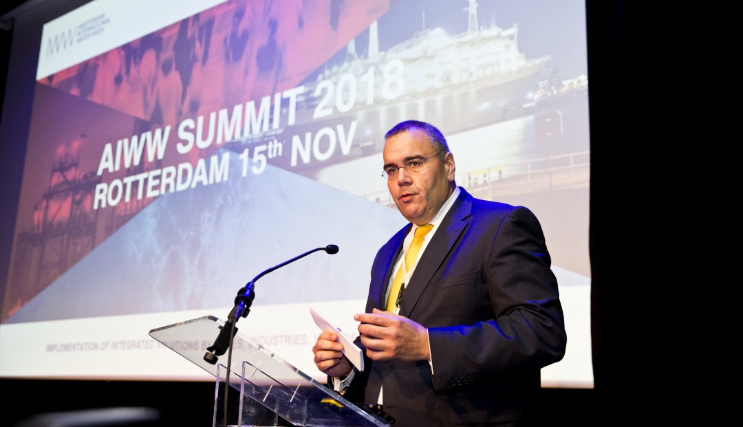 Menno Holterman, chair of the AIWW Managing Board speaking at the AIWW Summit in 2018