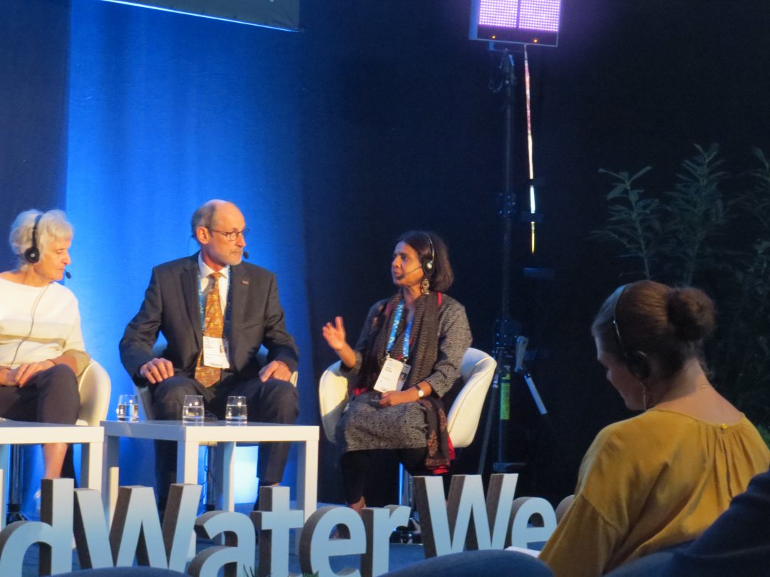 Sunita Narain at stage during Stockholm world water week
