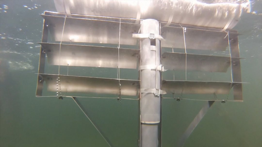 Prototype pf waves energy convertor Slow Mill achored to the bottom of the sea near Texel, the Netherlands