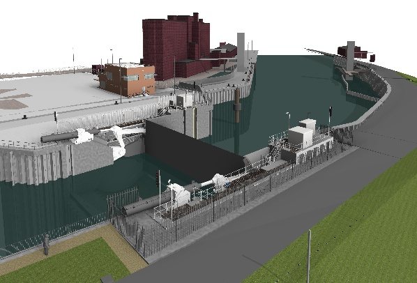Impression of flood gate to rase in case of an extreme tidal surge on the Wotham river.