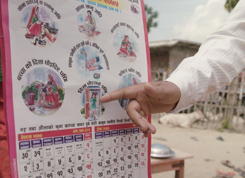 Awareness campaign in Nepal making people aware of diseases linked to open defecation.