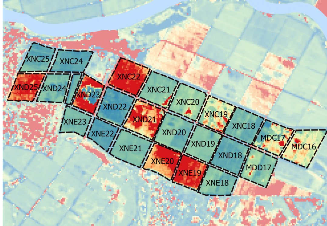 Map of rain deficit at sugarcane fields along the Incomati river, Zambia