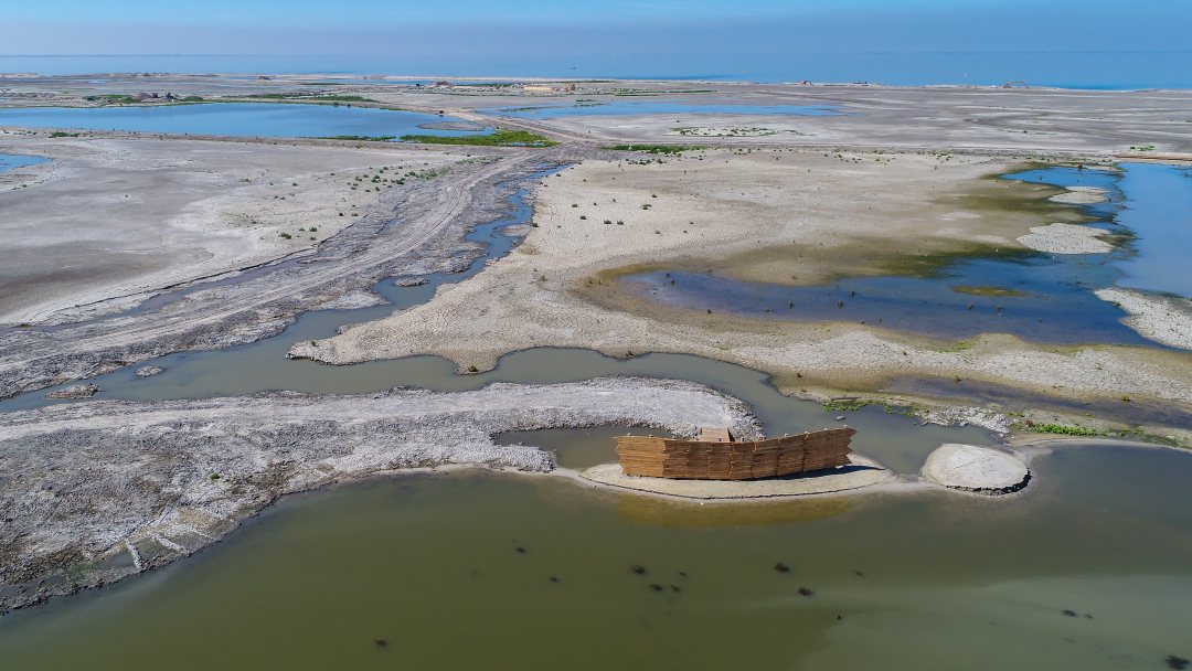 Construction of archipelago of islands in the middle of the Dutch fresh water lake IJsselmeer