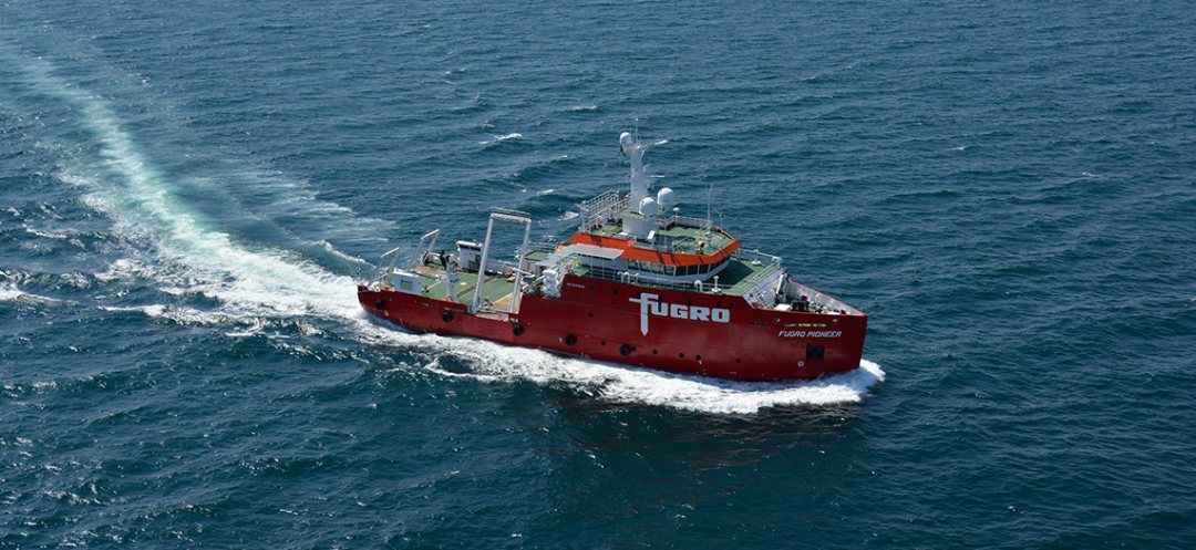 Fugro vessel Pioneer tows an rov vehicle