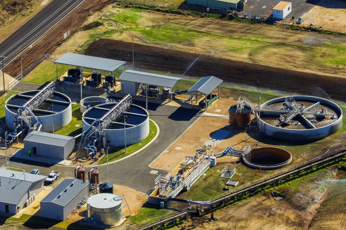 Aerial vew of Nereda plant at wwtp Kingaroy, Australia, under construction in 2016