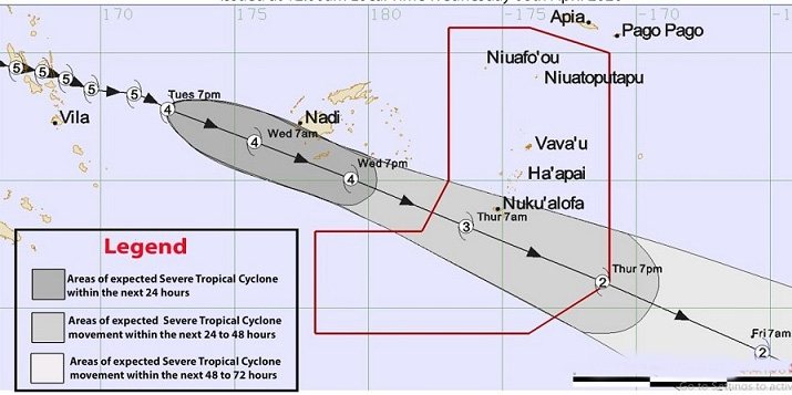 Track of cyclone Harold on 8 April 2020