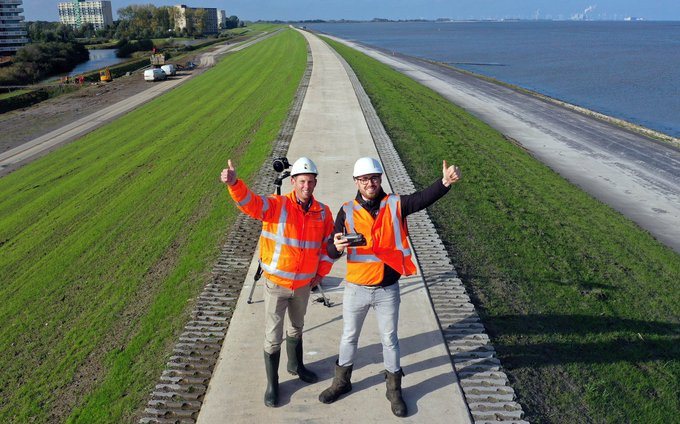 Completion of reinforcement sea wall near Delfzijl, the Netherlands