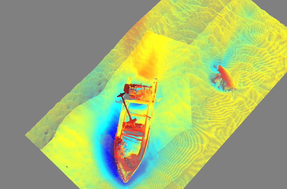 Bathymetric image of ship wreck in Wadden Sea, the Netherlands