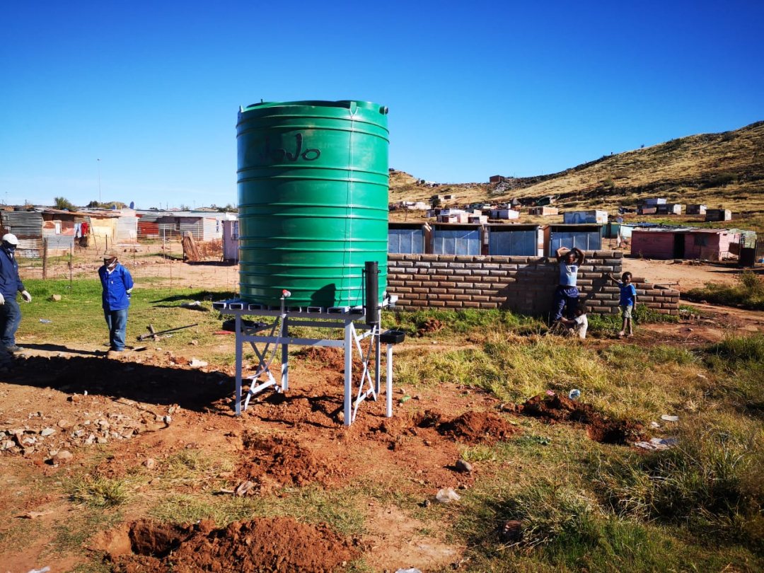 Construction of a hand washing facility in South African to combat the outbreak Covid-19 virus.