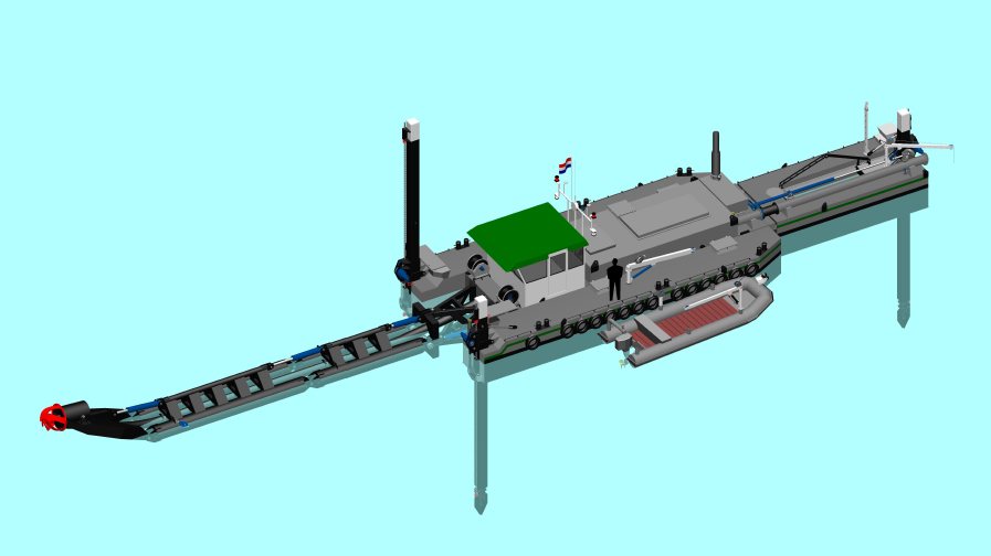 Configuation of the cutter suction dredger that will be used by Van den Herik to remove sediment from river La Selune.