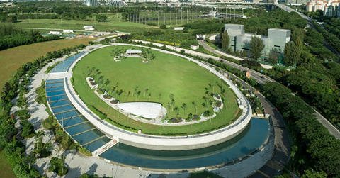 Aerial view of Marina East desalination plant, Singapore