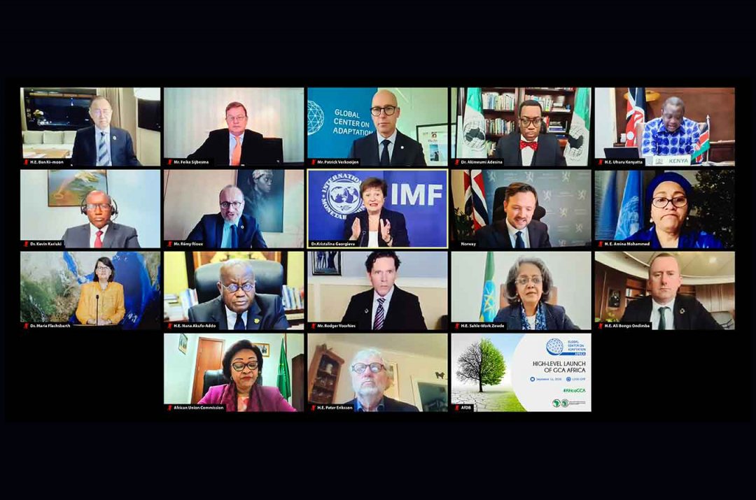 Participants videoconference to launch the Africa office of the Global Center on Adaptation in Ivory Coast.