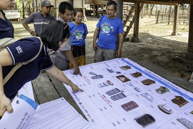 Villagers in Laos selecting the toilet they want for their home.