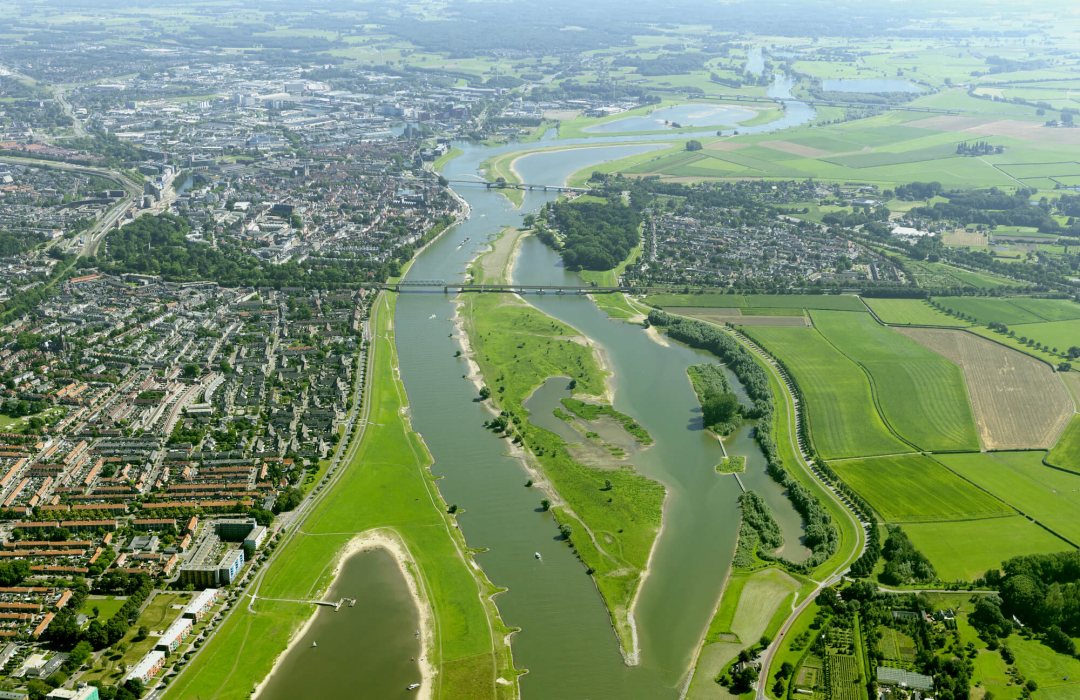 Room for the River project near Deventer, aerial view