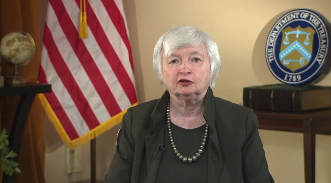 US Treasury Secretary Janet Yellen during the Africa Covid-climate emergency summit on 5 April 2021