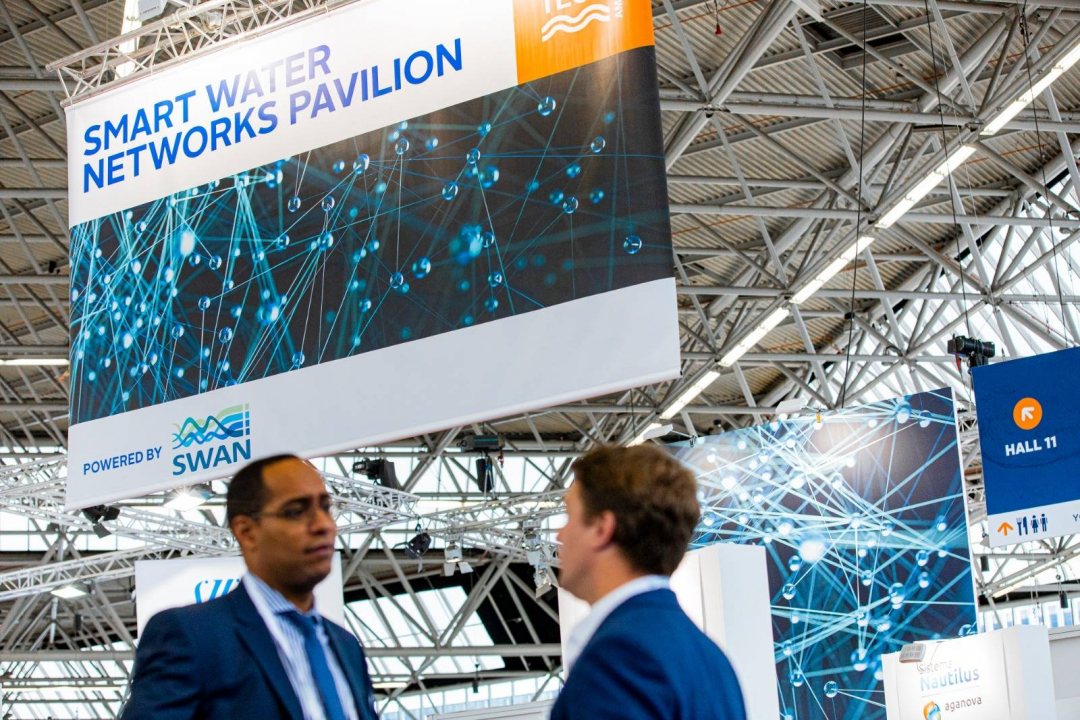 Business meeting at water tech expo Aquatech Amsterdam in 2019