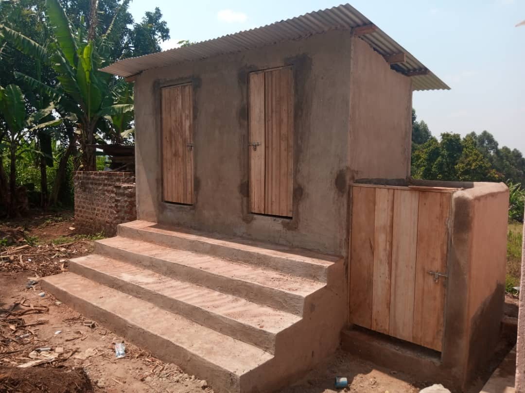 Double pit latrine build by Finish Mondial in Uganda