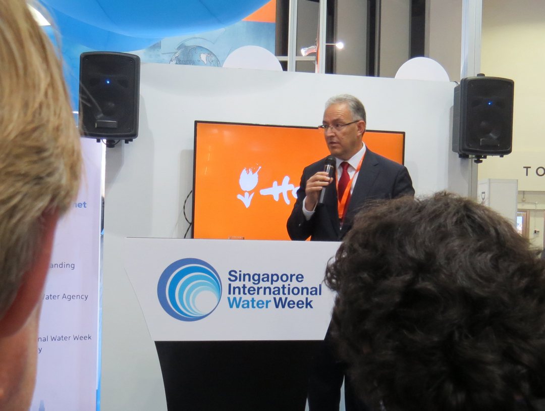 Rotterdam mayor Ahmed Aboutaleb at the Dutch pavilion during the Singapore International Water Week 2016