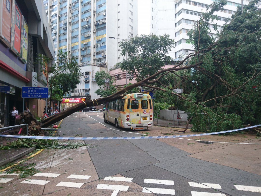Devastation in Aberdeen District, Hong Kong after typhoon Mangkhut hit the city in September 2018