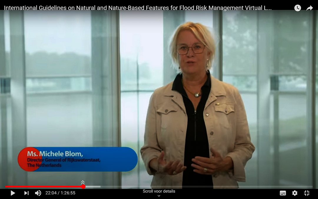 Director general Michele Blom of Rijkswaterstaat participating in the online launch event of an international guideline for nature-based solutions