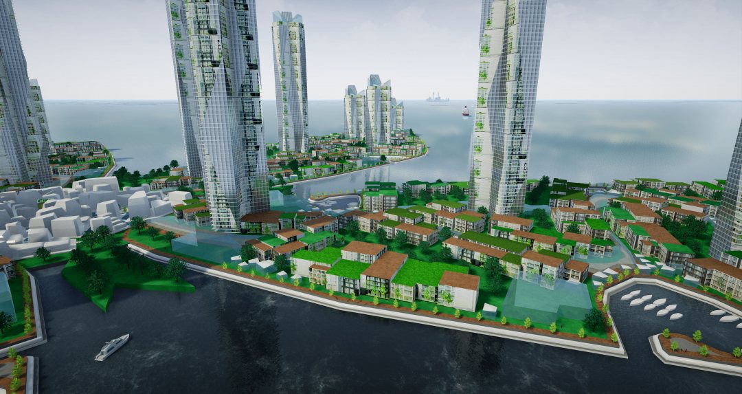 Render of the floating island in the Gulf of Finland as a station on the undersea railway Helsinki-Talinn