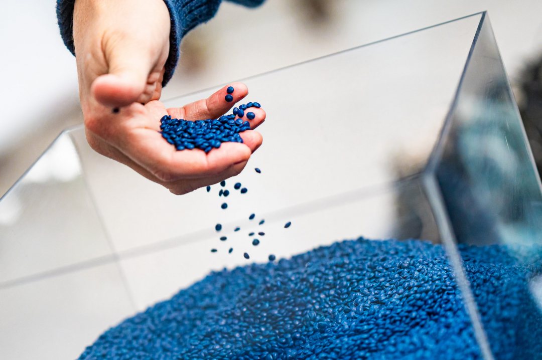 The Ocean Cleanup granulate material resourced from plastic waste.