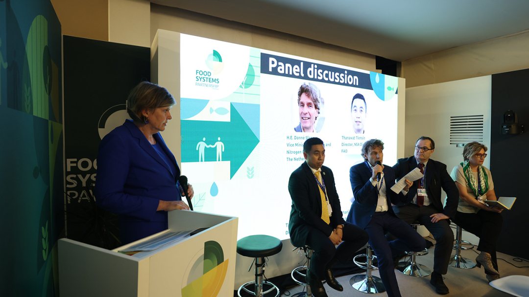 Panel discussion on saline agriculture hosted at the Food Systems Pavilion at COP28. Photo: Wageningen University & Research