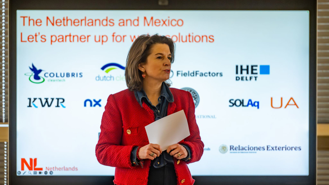 Anne Le Guellec, Director of the International Enterprise Department, speaking at the launch of the PIB Blue Horizon Initiative in February 2025 in The Hague. Photo: Netherlands Enterprise Agency