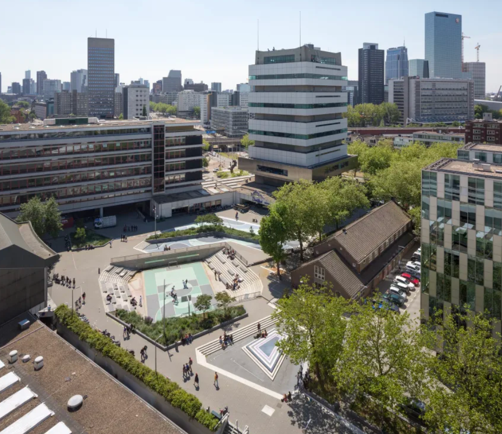  Rotterdam's Water Square doubles as a public space and a temporary water storage basin, collecting excess rainwater during heavy storms to help prevent flooding. Ossip van Duivenbode/City of Rotterdam