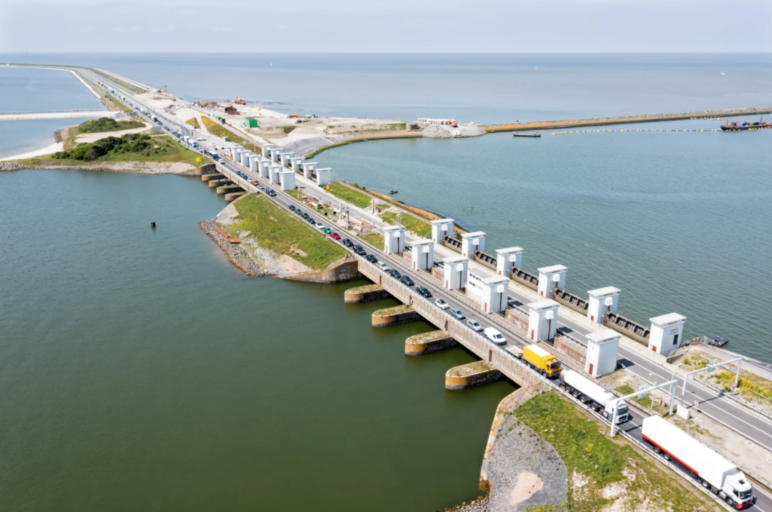 The Afsluitdijk, a 32‑kilometer dam in the northwest, is a key part of the Netherlands' flood-defense system. Getty Images
