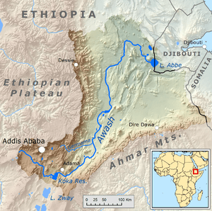 Awash river map of Ethiopia
