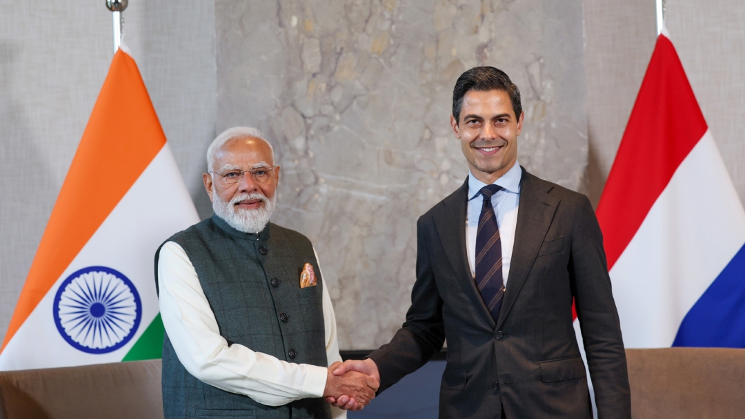 Indian Prime Minister Shri Narendra Modi (left) and Dutch Prime Minister Rob Jetten (right) in the Netherlands on May 16, 2026. Photo: Press Information Bureau (PIB), Government of India
