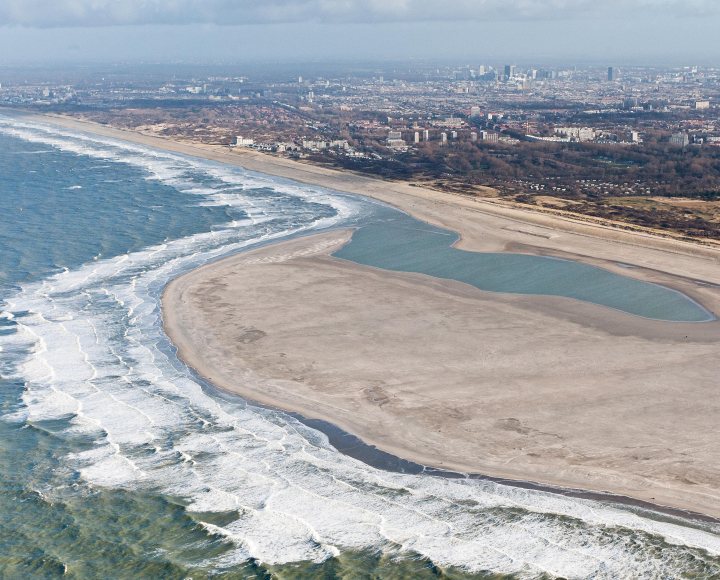 The hooked-shaped peninsula called the Sand Motor in 2011