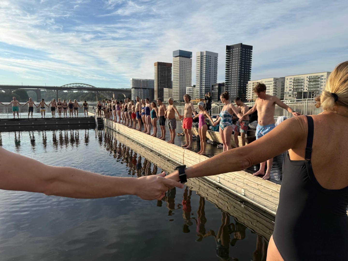 Delegates entering the water at World Water Week 2025 in Stockholm. Photo credits: Swimmable cities