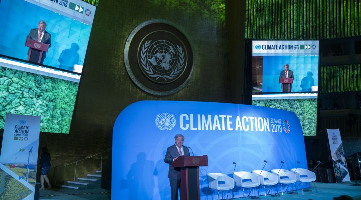 Secretary-General António Guterres (at podium) opens the UN Climate Action Summit 2019.