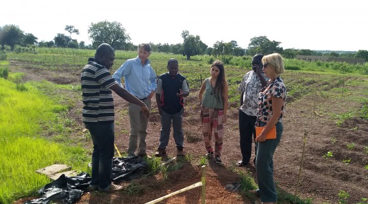 TWIGA-members discussing the measuring in the soil temperature as an indicator for evaporation. 