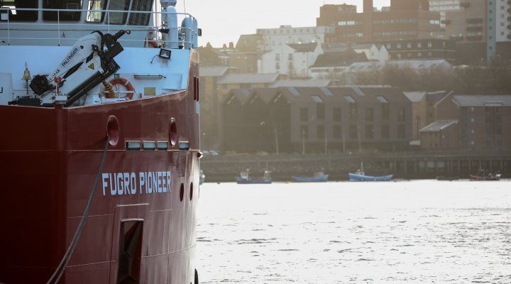 Fugro vessel Pioneer in UK harbour