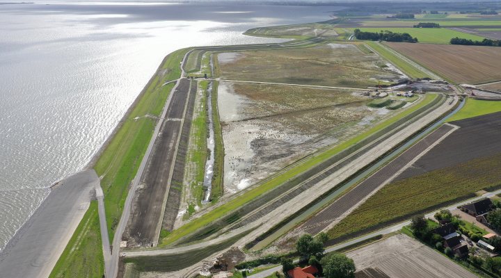 Twin dike section of sea levee near Delfzijl, the Netherlands