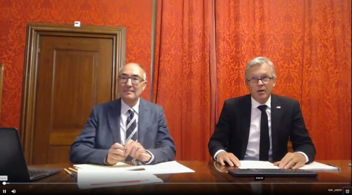 Professor Guy Alearts and reactor Eddy Moors of IHE Delft opening the online conference on capacity development