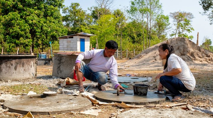 Delivery of sanitation facilities to households in Laos.