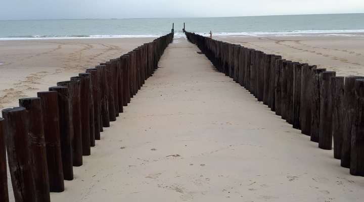 Coast defence structure on the beach near Westkapelle, the Netherlands