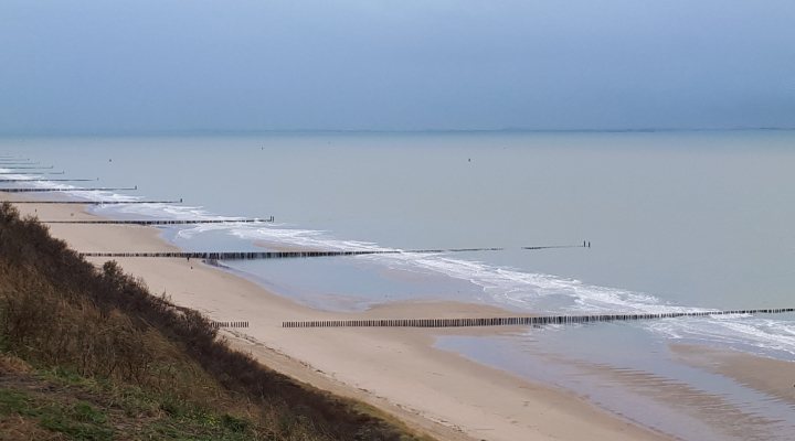Dutch coast near Zoutelande with its iconic pole heads