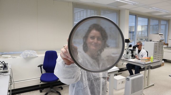 A sieve used for collection of micro plastics from drinking water at laboratory of Dunea Water
