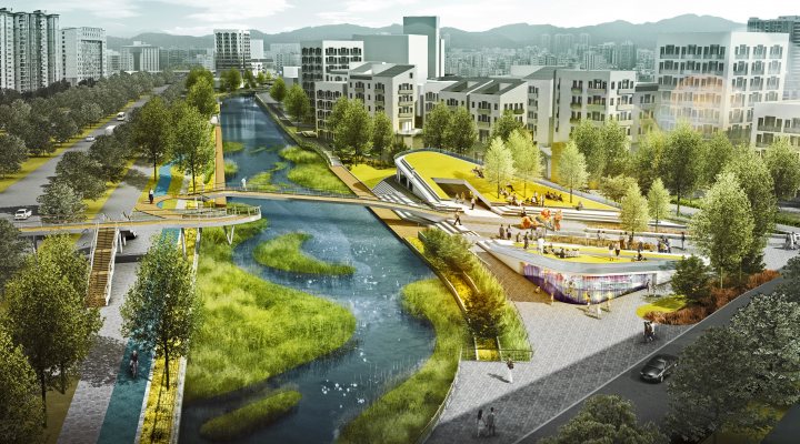 Design by NL Urban Solutions of a new river front for the Xinqiao in Shenzhen, China 