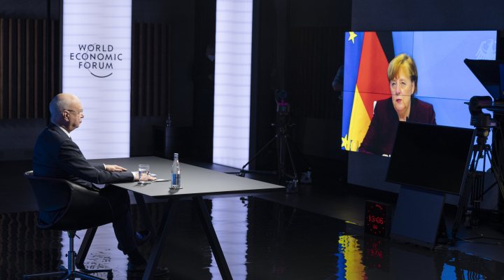 German prime minister Angela Merkel during the virtual edition of the World Economic Forum 2021