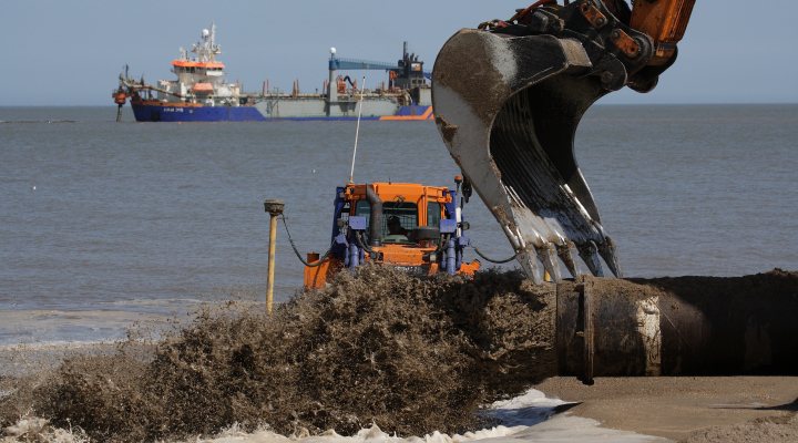 Beach nourishment by Van Oord along coast of Lincolnshire, UK