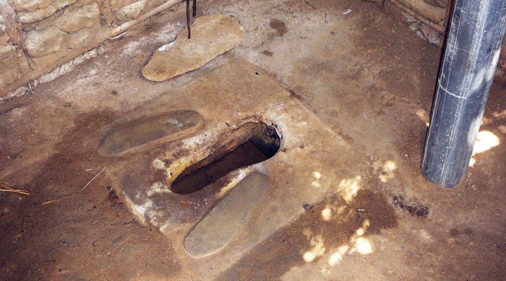 Inside of a pit latrine