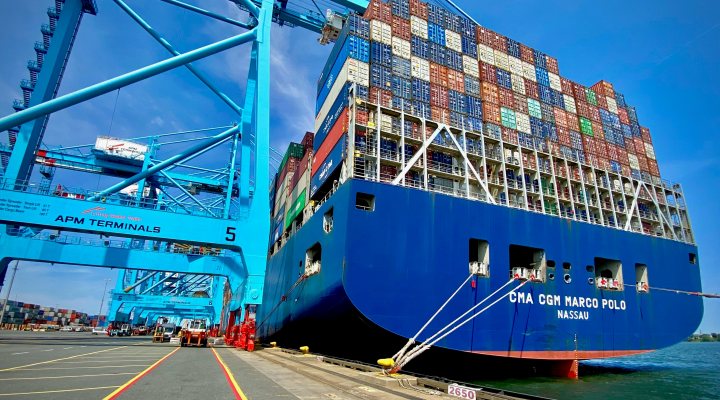 Arrival of CMA CGM’s 16,022 TEU Marco Polo at APM Terminals Elizabeth, New Jersey